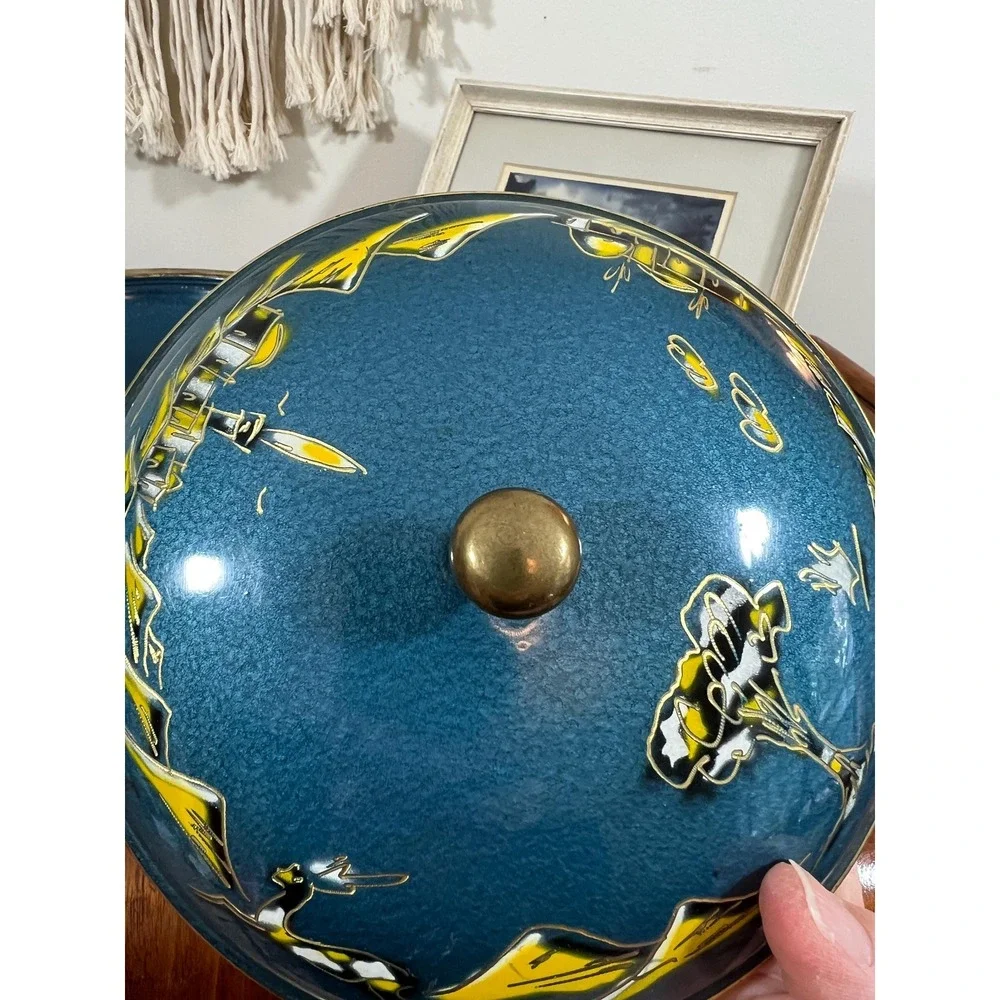 VTG Sabra Israel Hand-Painted Brass Enamel Covered Dish on Pedestal (3948)